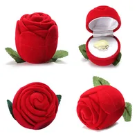 Novedad caja de anillo de rosa roja para pendientes de compromiso de boda colgantes caja de joyería