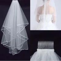Mais barato Two-Layer Wedding Veils real Jardim Veils ombros Com Pente Alta Qualidade Branco Veils para o casamento HT50