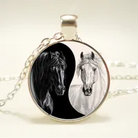 Yin Yang Horse Logo 3styles Srebrny Naszyjnik Naszyjnik Długie Czianowe Oświadczenie Handmade Naszyjnik Dla Kobiet Sweter Łańcuch