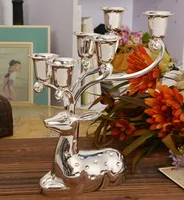 Free shipping silver finish metal reindeer shape candle holder,6-arms decorative candle stick, zinc alloy candle stand