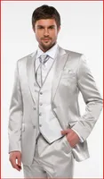 Custom Made Groom Tuxedos Shiny Silver Groomsmen Peak Lapel Best Man Suit Bridegroom Wedding Prom Dinner Suits (Jacket+Pants+Tie+Vest) K628