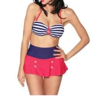 Sommer Frauen Retro Pinup Rockabilly Vintage Streifen Hohe Taille Bikini Bademode Badeanzüge Push Up Badeanzug S-XL Freies Verschiffen