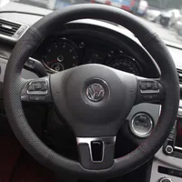 Fodral för Volkswagen VW Touran CC Golf 6 Passat Tiguan Lavida Äkta Läder DIY Hand Sewing Wheel Cover Car Styling Ratt täcker