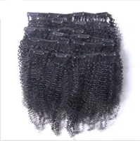 Clip rizado rizado de Mongolia Afro en extensiones de cabello humano 7 piezas / juego 120 gramos / paquete Clip afroamericano en extensiones de cabello humano