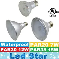 Brand New Waterproof Par20 Par30 Par38 LED Lights 7 W 12W E27 Żarówki LED Lampy 120 Kąt wysokie lumenów Lampy LED 100-240 V