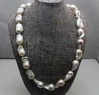 NEW FINE PEARLS JEWELRY BEAUTIFUL!GENUINE NATURAL 20-25MM RAINBOW BAROQUE WHITE PEARL NECKLACE 20INCHES 14K