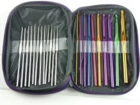 ポータブルアルミハンドルかぎ針編みフックキット手仕事糸ステッチケース織り針の編み針の編み針の縫製クラフトツール22 PCS / SE