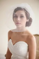 Najgorętszy Pinterest Blusher Veils Welony ślubne Ivory White Tulle Veils Akcesoria Bridal Koraliki 2015 Ślub