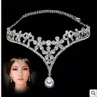 Prawdziwy obraz Koreański styl Headpieces Kobiety Austria Crystal V Shape Water Drop Crown Tiaras Hairwear Wedding Bridal Biżuteria Akcesoria
