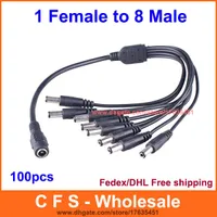 100 stücke DC 1 Weibliche zu 8 Männlich Power Splitter Adapter Kabel Jack 2,1mm für CCTV Überwachungskameras Kostenloser Versand