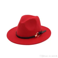 Nouvelle mode en feutre chapeaux de jazz Classique TOP chapeaux pour hommes femmes Élégant solide en feutre Fedora Hat Band Large Bord Plat Élégant Trilby Panama Caps