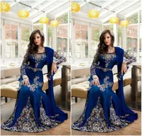 Abaya Dubai Kaftan Royal Blue Asslim Aparic Long Sleeve Long Dresses Theclique Lace Crystal Plus Size Silal Evening Wear