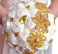 Wunderschöne Hochzeit Brautsträuße Elfenbein Gold Blumen künstliche Hochzeit Bouquet neuen Kristall Schein 2016 Bouquet der Braut