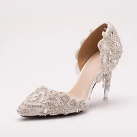 2017 beautiful Cinderella crystal pointed bridal wedding shoes dinner white stiletto shoes best selling bridal shoes