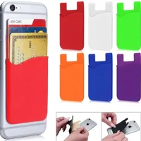 OEM Skriv ut Kundlogo Silikon Plånbok Kreditkort Pocket Bag Korthållare Slit Telefon Tillbaka Cover Fallpåse med lim Klistermärke