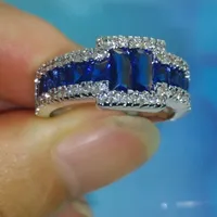 Luxury Size 9/10/11 Gioielli di marca in oro bianco 10kt riempito di gemme blu zaffiro uomo anello di nozze regalo patty con scatola