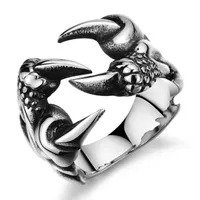 Atacado-acessórios de moda jóias do punk chrome titanium aço dragão garra coração partido anéis para homens
