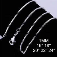 925 Sterling Silver plated Necklace Chain 16&quot;18&quot;20&quot;22&quot;24&quot; 1mm Thin Silver Plated Box Bike Pendant Chain For women and Men