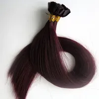 200g 200 Tellerinin Ön gümrük Düz Ucu Saç Uzantıları 18 20 22 24 inç # 99J / Kırmızı Şarap Brezilyalı Hint Remy Keratin İnsan Saç