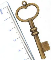 DIY Suspension Pendants Necklaces Bracelets Charms Antique Bronze Keys Big Heart Love Jewels Making Metal jewelry findings New 54*22mm 50pcs
