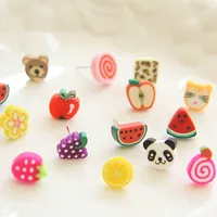 72pcs / 36pairs Girl's Children Lovely Food frutas kawaii anime pendientes hechos a mano Fimo arcilla del polímero Stud pendientes con caja de regalo