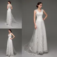 Tanie nowe koronkowe suknie ślubne w magazynie V Neck Illusion Powrót Aplikacje Plaża Suknie Ślubne 2018 Vestidos de Novia Designer Sukienka ślubna
