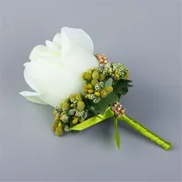 2021 Wedding Man Boutonniere Stain Silk Rose Flower 13 Colori disponibili Groomsman Pin floreale Pin Brooch Corsage Vestito Decorazione Fiori