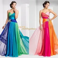 Em estoque $ 49.00 Frete Grátis Império Strapless Chiffon Ruffles Multi-Color Lace Up Cristal Vestidos de dama de honra Formal Prom Dress Under 100