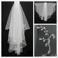 Nova Moda Marfim Branco 2019 Curto Duas Camadas Com Pente Véus De Noiva Acessórios Do Casamento Frete Grátis Borda Frisada Cristal Moda