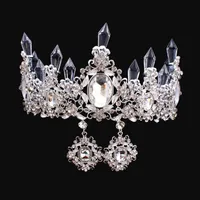 Lyxkristaller Barock Bröllopskronor med örhängen Silver Beaded Bridal Tiaras Rhinestone Head Pieces Billiga Hårtillbehör Pagant Crown