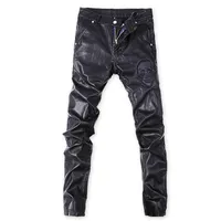 Toptan-Kore Punk rock pantolon Siyah Sıkı erkekler için Faux deri pantolon Artı boyutu 32 33 34 36 Kafatası Sıska ince