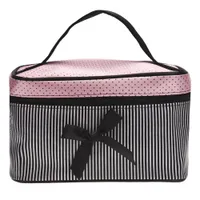 Lowest Price Women&#039;s Bag Square Bow Stripe Cosmetic Bag Big Lingerie Bra Underwear Dot Bags Travel Bag toiletry kits Sac