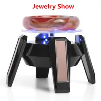 Best black and White Jewelry Stand Phone Rotating Display shelf Turn Table with LED Light Jewelry holder free shipping