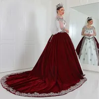 Vintage 1905's Luxury Crystal Wedding Dresses 2016 Una línea de tren largo Hacer en China 1/2 manga vestidos de novia elegantes