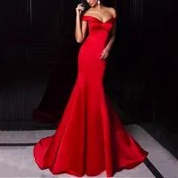 Vestidos Cortos de Gala Modest Długie Syrenki Prom Dresses Off Sweetheart Red Red Satin Ombre Wieczorowe Dress Damskie Party Suknie