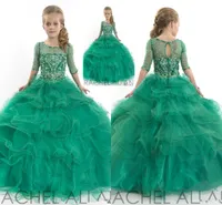 2020 RACHEL ALLAN Green Girl&#039;s Pageant Dresses Organza Beads Crystal Floor Length Girl&#039;s Party Dresses Flower Girl&#039;s For Birthday Party 1186