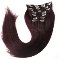 Brasilianskt hår Huamn Hair Clip i förlängning 10st / set 220g per stycke # Bur Full Head Clip i hårförlängningar