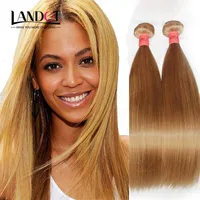Brasilianska Virgin Hair Straight Top Honey Blonde Färg 27 # Peruvian Indian Malaysian Kambodjansk Remy Human Hair Weave Extensions 3/4 buntar