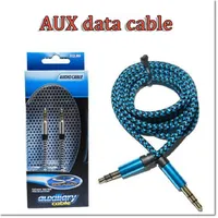 3ft 3.5mm Aluminium AUDIO AUX Car Extention Cable Flätad Kabel tråd Hjälpstereo Man till Man för Mobiltelefon och Tablet