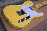 Custom Shop Deluxe Tele Caster TL Vintage Creme Amarelo Amarelo Aflição Usado Esquire Loira Guitarra Elétrica Frete Grátis Cadeia Através Do Corpo