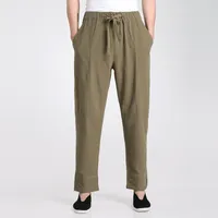 Wholesale- Pants Men Summer Loose Long Trousers Cotton Linen Pants Drawstring Tai Chi Pants Plus Size XXL Straight Casual Trousers