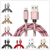 Tygflätad kabel Mikro Typ C USB -datasynkroniseringsladdningskablar för Samsung S4 S6 S7 Edge S8 Plus HTC LG -telefonkabeltråd