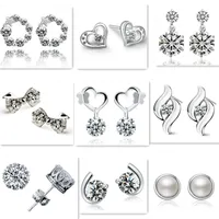 Mix estilo 925 brincos de prata banhado a cristal natural atacado moda jóias para mulheres coração coroa arco brincos