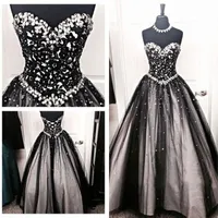 Vintage preto e branco gótico vestidos de noiva uma linha de cristais querida pescoço longo até o chão vestidos de noiva espartilho de volta qualidade superior