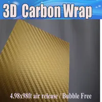 Pellicola in fibra di carbonio 3D oro avvolgente in vinile Fire 3d Pellicola auto avvolgente con rilascio d'aria per veicolo / tavolo / barca / taglia pelle di loptop 1.52x30m / rRoll