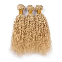 Top Grade Virgin Brasilian Blonde Hair Extensions Kinky Curly 3pcs # 613 Bleach Blond Human Hair Weave Bundles 10-30 "Double Wefts