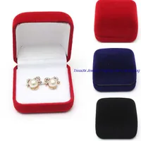 Mode kleine rood zwart blauw fluwelen geblokkeerde sieraden pakket box case-insert ring oorknopjes opslag verpakking geschenkdozen