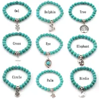 Fashion Turquoise beads bracelets Tree Owl dolphin Cross palm Charm Bracelets For man women Jewelry Accessories