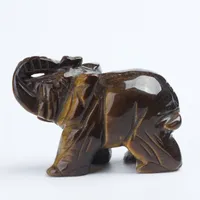 Gratis Verzending 3 inch Quartz Crystal Tiger-Eye Elephant Figurine Carving Stone Longevity Chakra Healing Reiki Stenen Crystal Elephant
