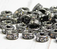 Bulkpartier 50 st pistol svart metall med klar kristall Rondelle Rhinestone Pärlor Spacer fynd för smycken gör i 6mm
